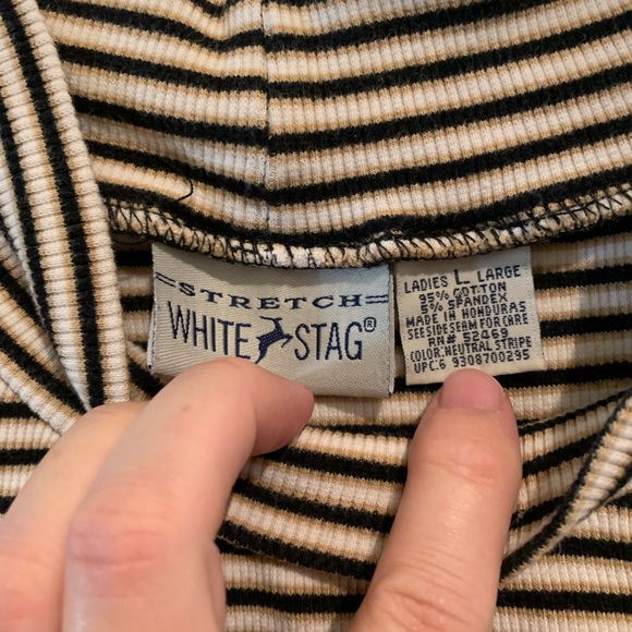 White Stag Turtleneck Short Sleeve Shirt Brown Cream Yellow - Picture 2 of 3